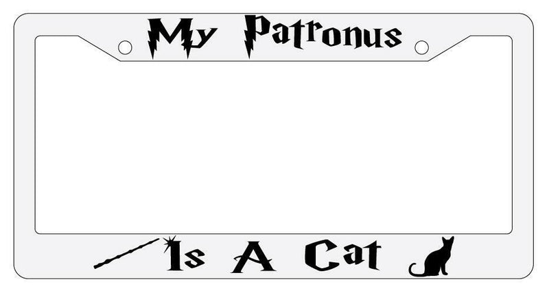 My Patronus is A Cat White Plastic License Plate Frame Auto Accessory  Mod-GRAPH9856236-3559