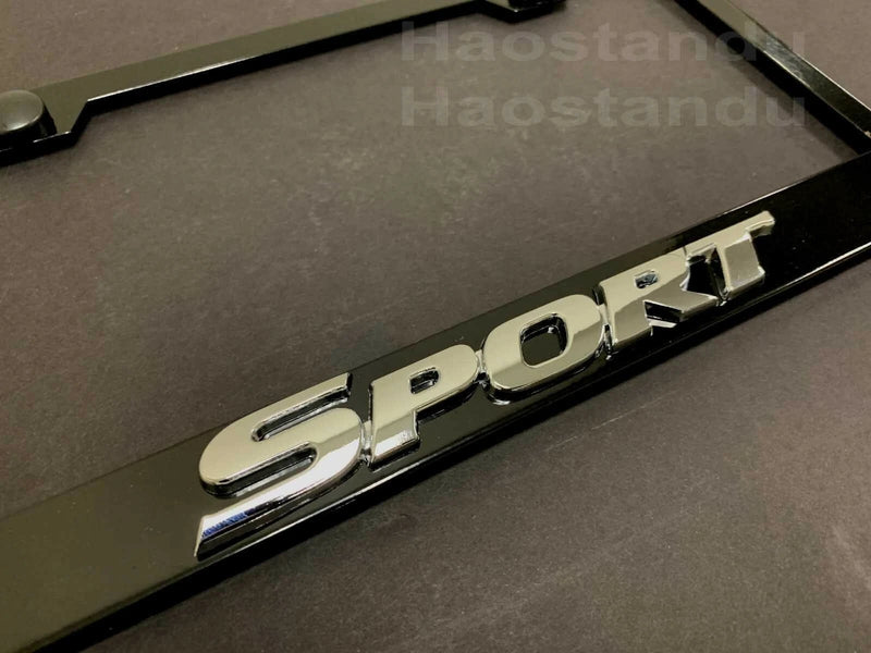 1x "SPORT" For Toyota 3D Emblem BLACK Stainless License Plate Frame RUST FREE