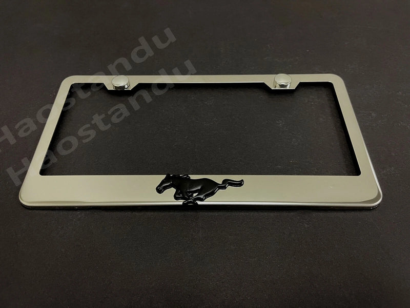 1x (Black) HORSE PONY 3D Emblem STAINLESS STEEL License Plate Frame Holder