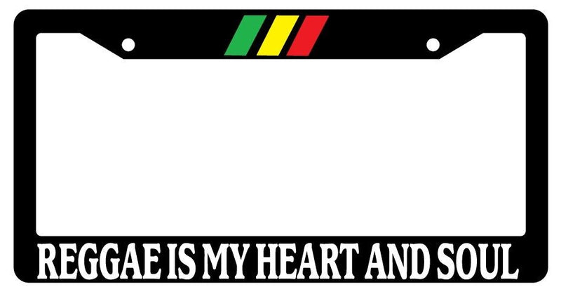 Black License Plate Frame "Reggae Is My Heart And Soul" w/STRIPES Auto Accessory  Mod-GRAPH9856236-4037