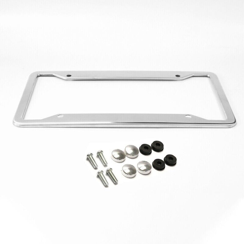 Metal License Plate Frame Cover Screw Caps Chrome 304 Stainless Steel