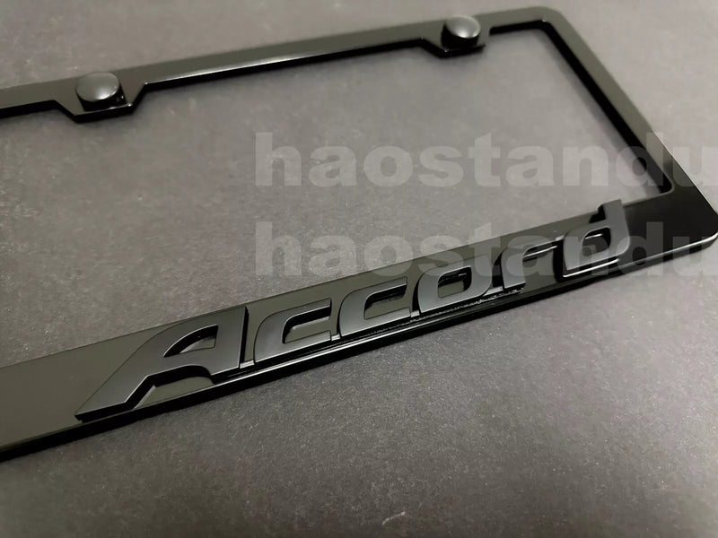 1x Black Accord 3D Emblem BLACK Stainless License Plate Frame RUST FREE +Screw Cap