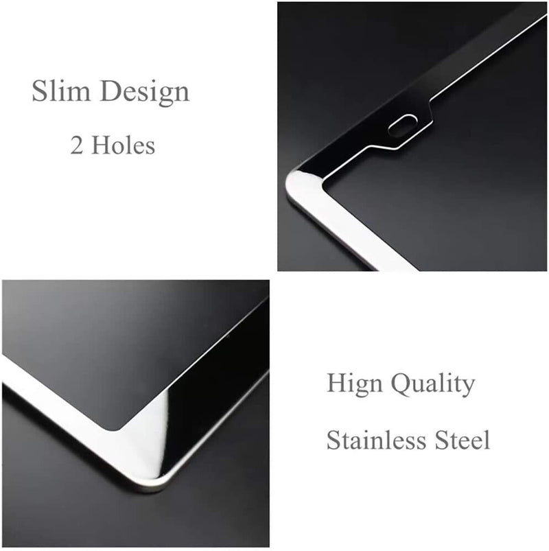 2 x Mirror Polished Stainless Steel Metal License Plate Frame