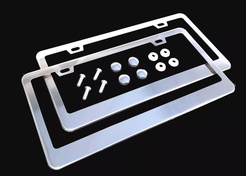 2pcs license plate frames metal stainless steel holder screw caps tag cover US