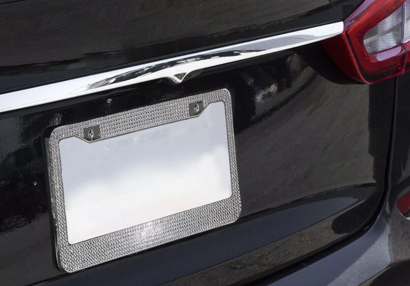 Metal License Plate Frame Bling RhineStone Chrome Crystal Diamond Glitter 2pcs