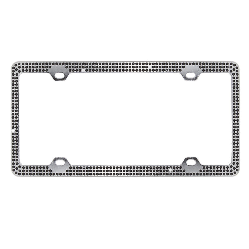 Crystal Black Rhinestone Bling 3 Row Metal Car License Plate Frame w/ Caps