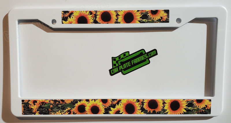 SUNFLOWERS WHITE FRAME PLATE HOLDER TAG BRACKET License Plate Frame