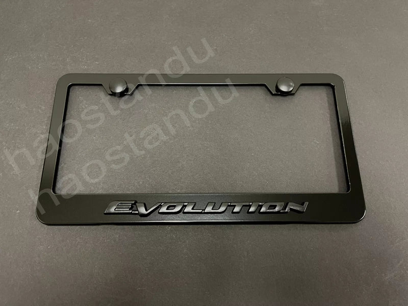 1x Black EVOLUTION 3D Emblem Badge BLACK Stainless License Plate Frame RUST FREE