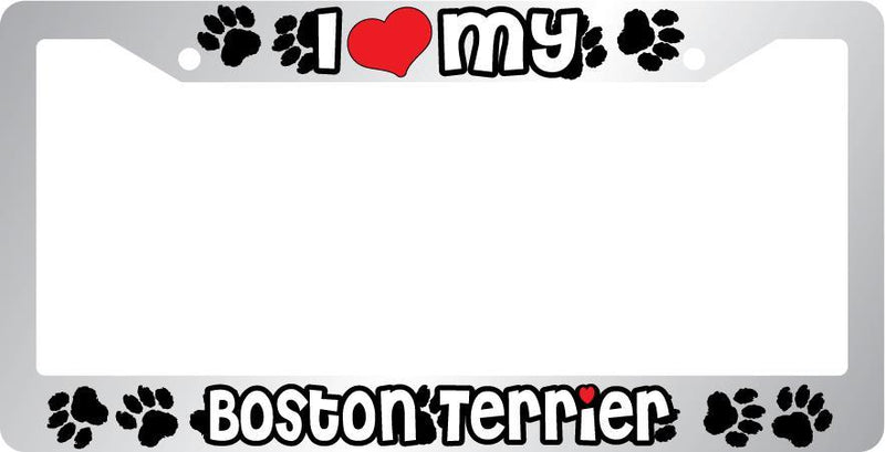 Chrome License Plate Frame I Heart My Boston Terrier Auto Accessory Peticular  Mod-GRAPH9856236-6604