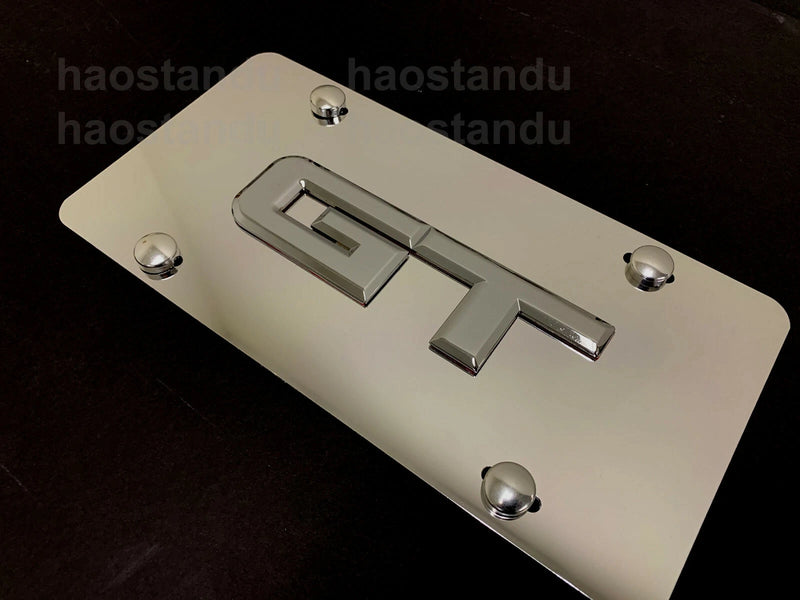 1x 3D "GT" For Mustang emblem Aluminum Mirror CHROME Front Plate RUST FREE