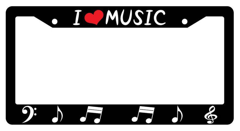 Black License Plate Frame I LOVE MUSIC (notes) Heart Auto Accessory  Mod-GRAPH9856236-2127
