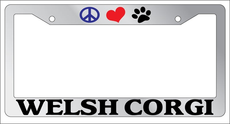 Chrome License Plate Frame Peace Love Paw Welsh Corgi Auto Accessory 603  Mod-GRAPH9856236-4901