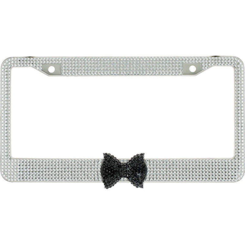 Clear 7 Rows Bling Diamond Crystal License Plate Frame With Black Bow Tie