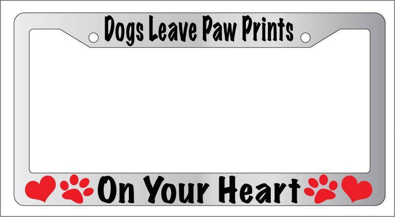 Chrome Metal License Plate Frame DOGS LEAVE PAW PRINTS Auto Accessory 234  Mod-GRAPH9856236-9238