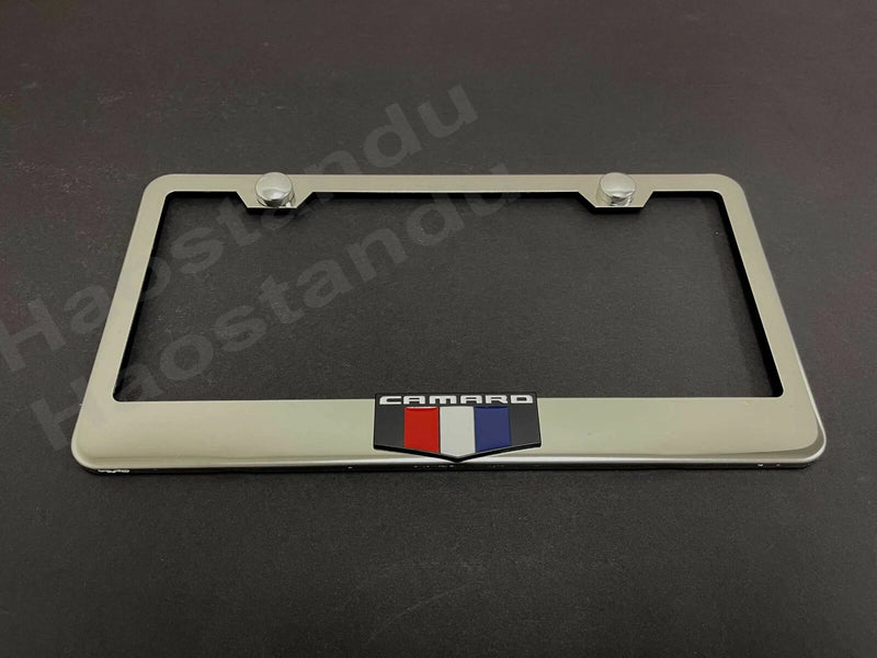 1x Black Camaro SIX Logo 3D Emblem STAINLESS STEEL License Plate Frame RUST FREE