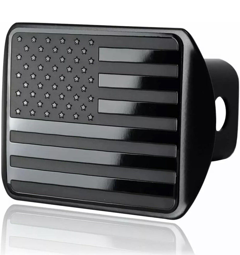 Metal Black Steel Tow Trailer Hitch Cover American Flag Fits 2" Receivers