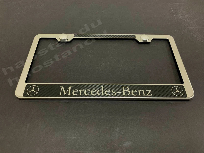 1x Mercedes withLOGO STAINLESS STEEL LICENSE PLATE FRAME w/Carbon Fiber Style (UD)