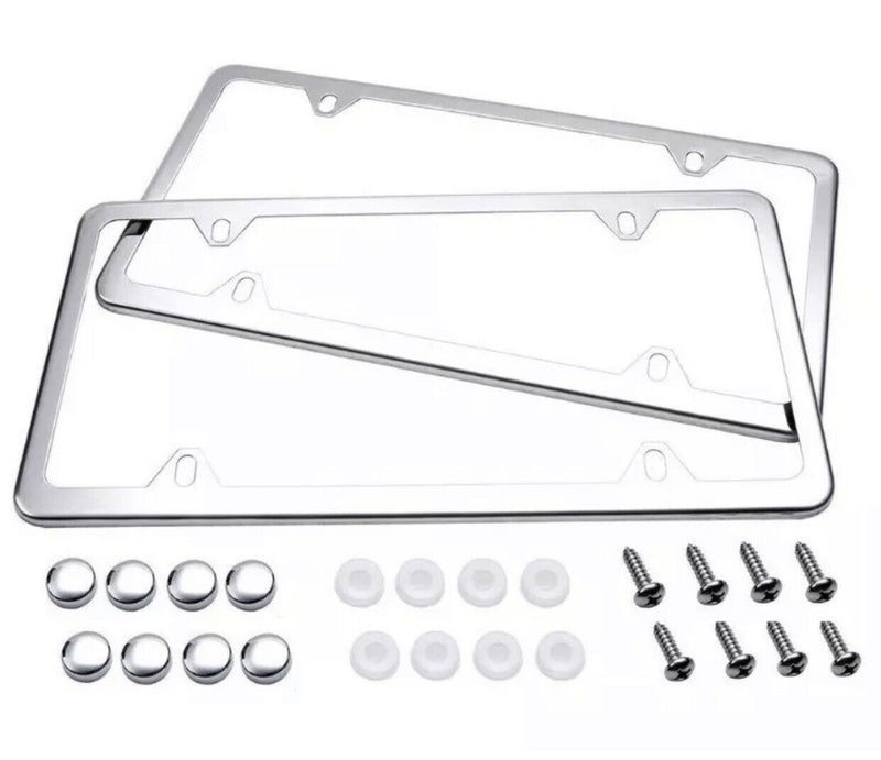 2x High Quality STAINLESS STEEL METAL LICENSE Plate Frame COVER CHROME NEW