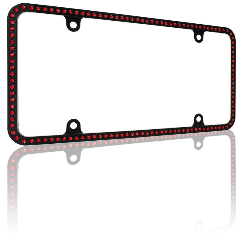 Swarovski Red Crystal Bling Slim license plate frame Inlay Black Frame