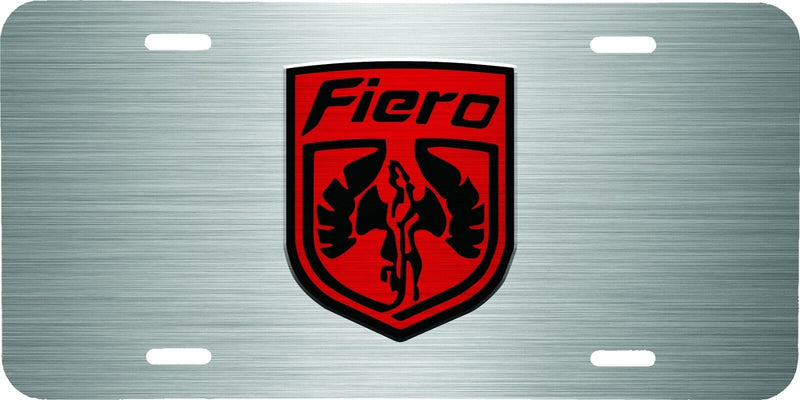 PONTIAC FIERO LOGO BRUSHED STEEL LOOK VEHICLE LICENSE PLATE AUTO CAR FRONT TAG