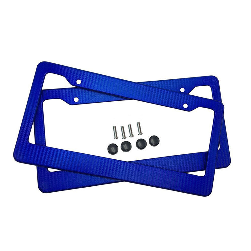 2 x JDM Blue Carbon Fiber Look License Plate Frame Cover Front & Rear US Size