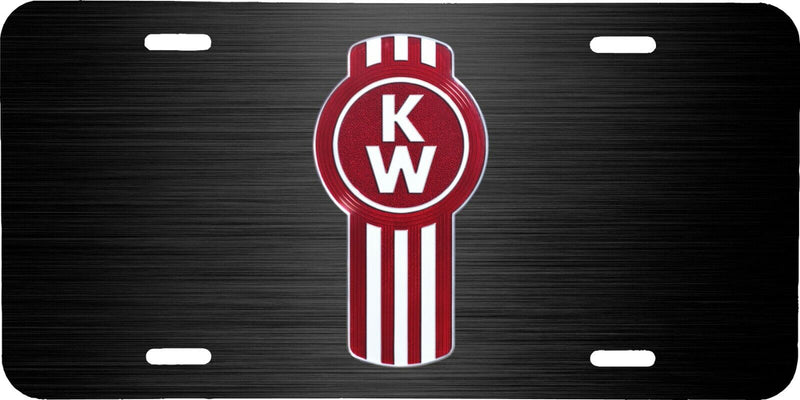 KENWORTH SEMI TRUCK LOGO BLACK BRUSHED STEEL LOOK VEHICLE LICENSE PLATE TAG