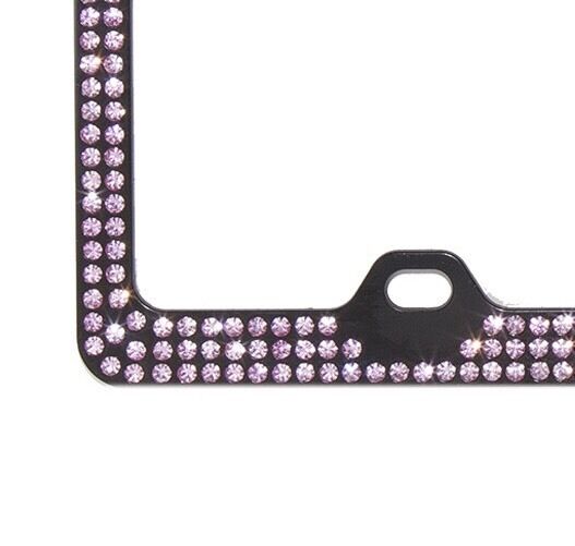 3Row Rose Pink Crystal Rhinestone on Black License Frame w Swarovski Elements