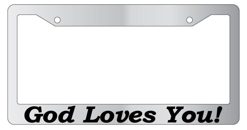 Chrome auto License plate frame Christian God Loves You (