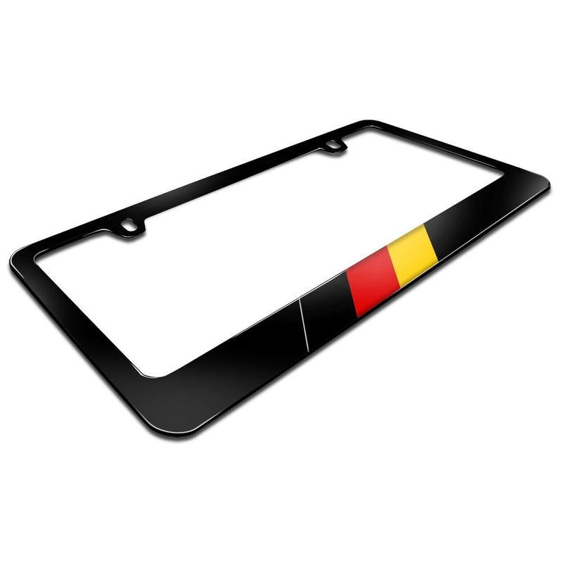 German Flag in Color Sports Racing Stripe Black Metal License Plate Frame
