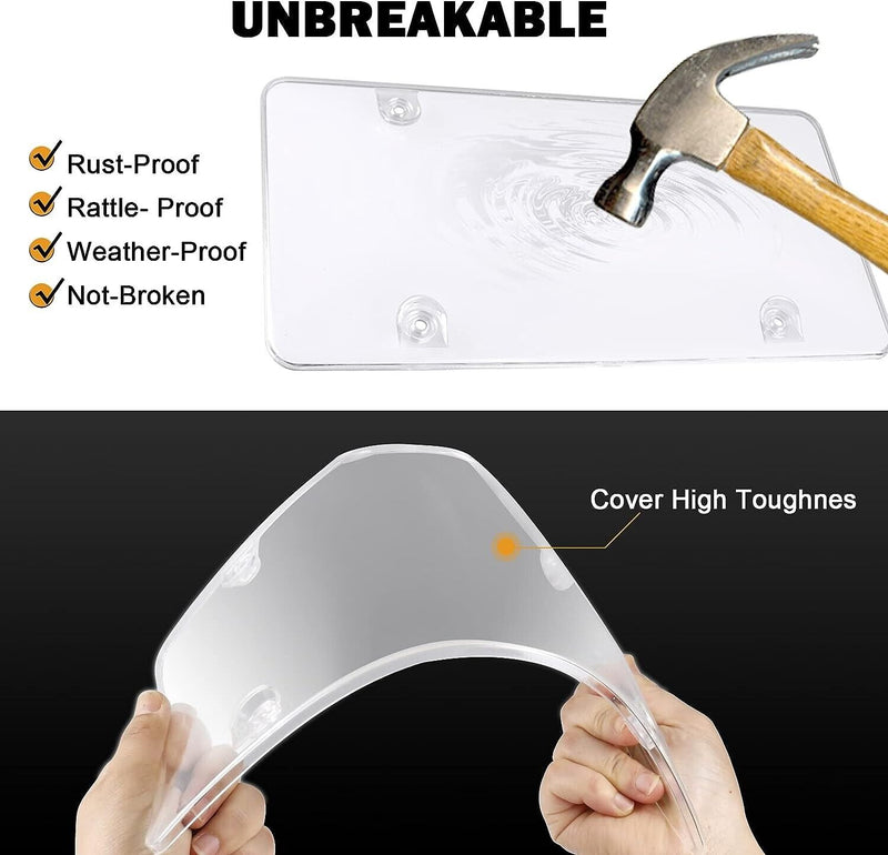 2 Pcs Unbreakable Clear License Plate Covers Shields Protect Your Front & Back