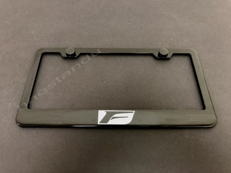1x F LOGO BLACK Stainless Metal License Plate Frame + Screw Caps