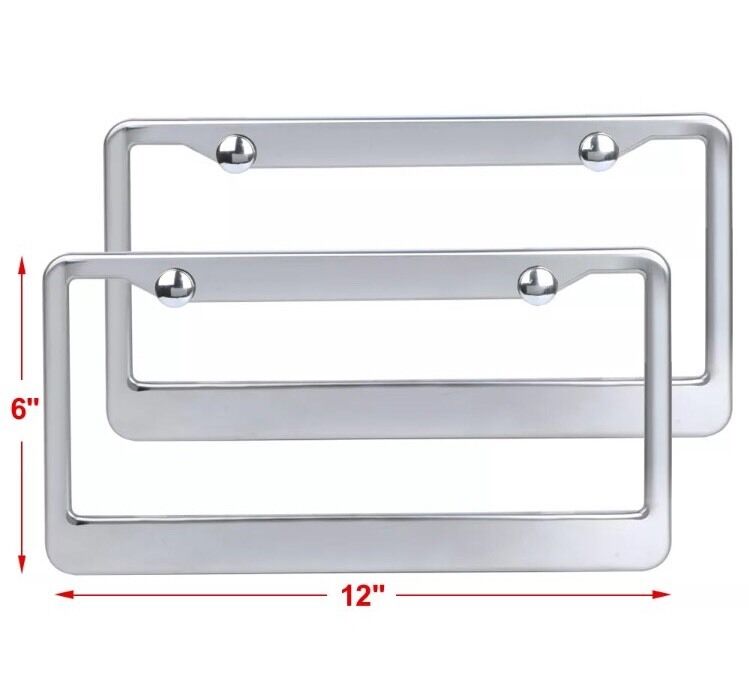 2pcs Sliver Metal Stainless Steel License Plate Frames Screw Caps Tag Cover US