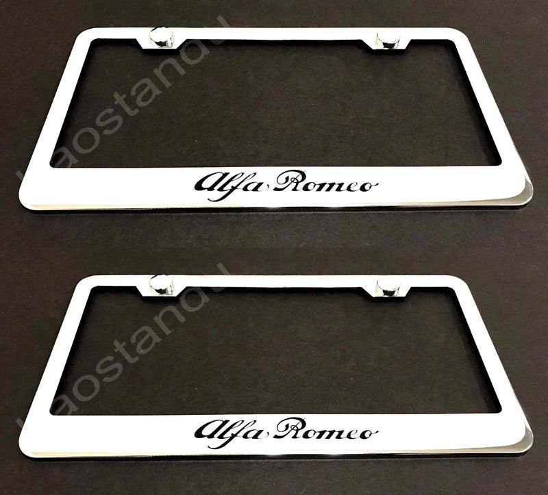 2x ALFA ROMEO STAINLESS Chrome License Plate Frame w/screw Caps