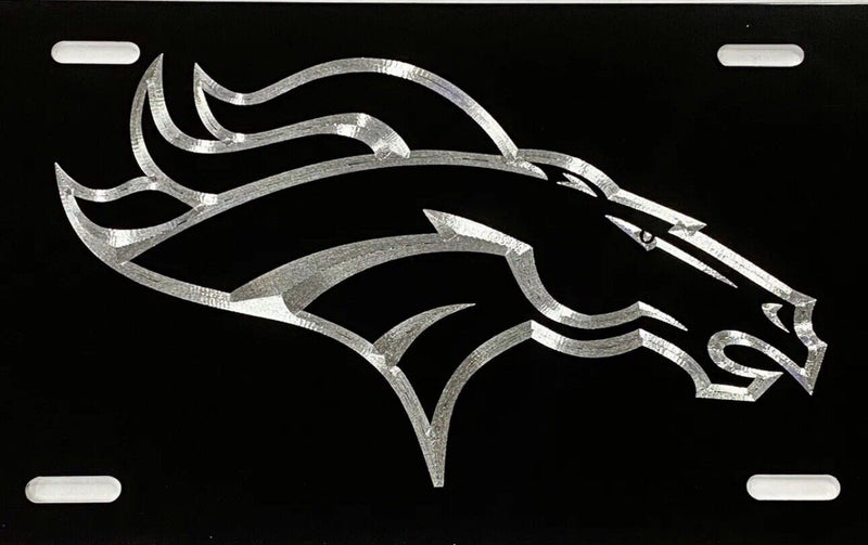 3D Engraved Denver Broncos Car Tag Diamond Etched Black Aluminum License Plate