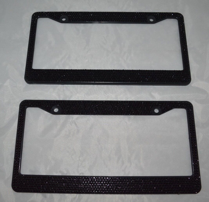2 Black Bling Glitter Crystal RhineStone Metal License Plate Frame Car Auto