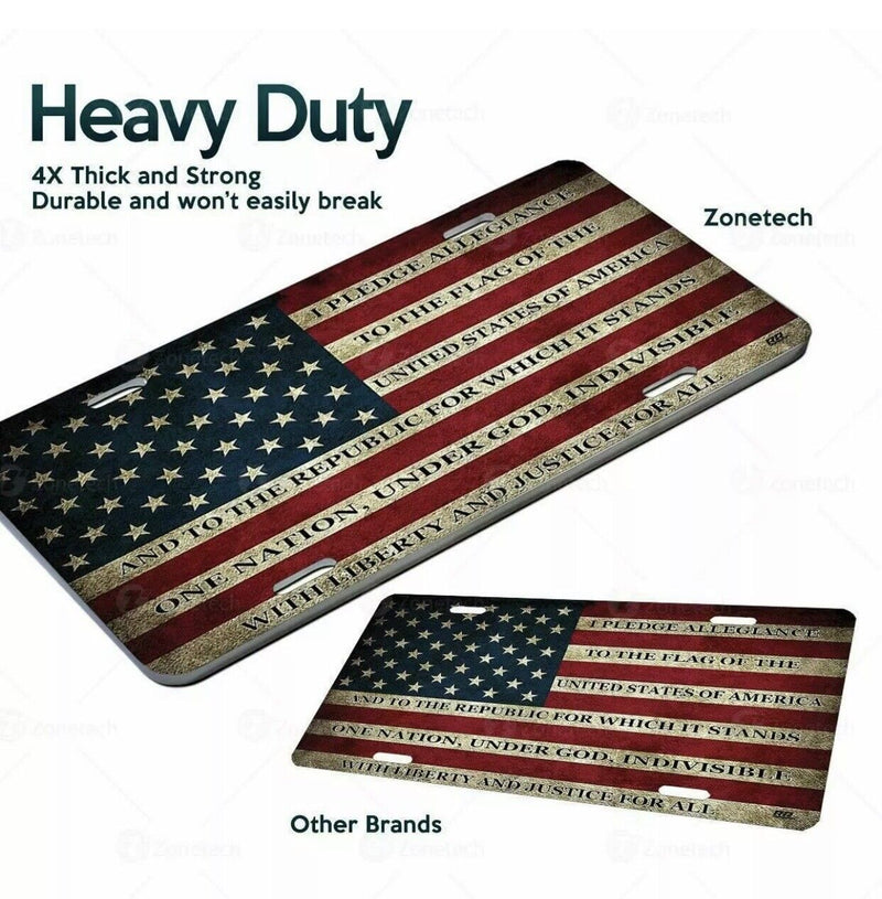 USA Flag License Plate American Patriotic Pledge of Allegiance Steel