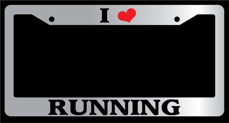 Chrome License Plate Frame "I Heart Running" Auto Accessory Novelty  Mod-GRAPH9856236-6108