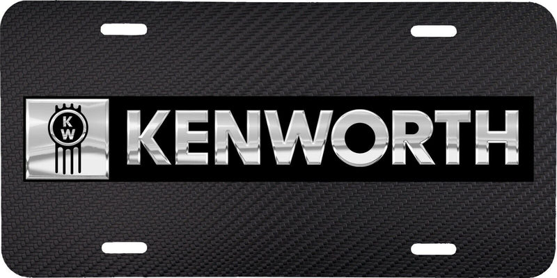 KENWORTH SEMI TRUCK LOGO BLACK CARBON FIBER LOOK VEHICLE LICENSE PLATE FRONT TAG