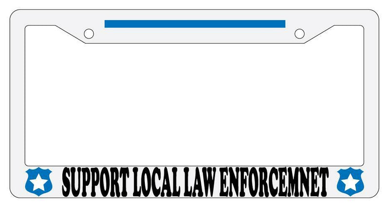 Support Local Law Enforcement w/STRIPE White Plastic License Frame  Mod-GRAPH9856236-895