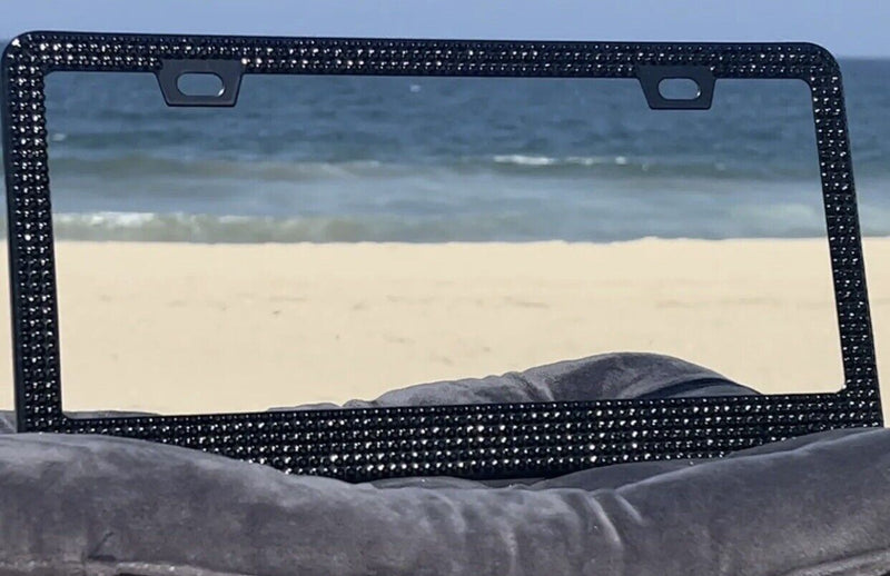 Sparkling License Plate Frame 2PCS Black Crystal Diamond Bling Rhinestone