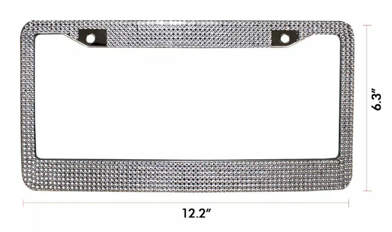 Metal License Plate Frame Bling RhineStone Chrome Crystal Diamond Glitter 2pcs