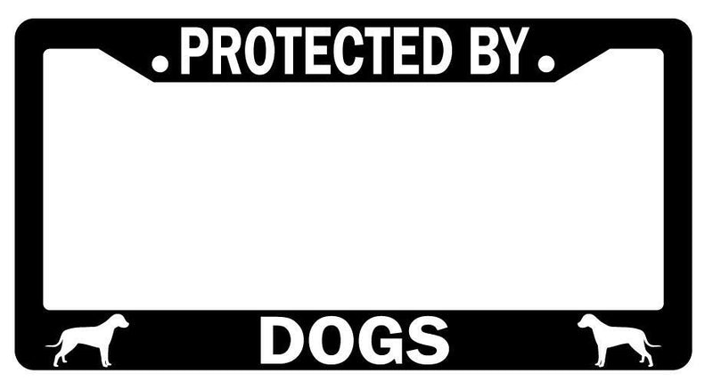 Protected By Dogs Black Plastic License Plate Frame  Mod-GRAPH9856236-2001