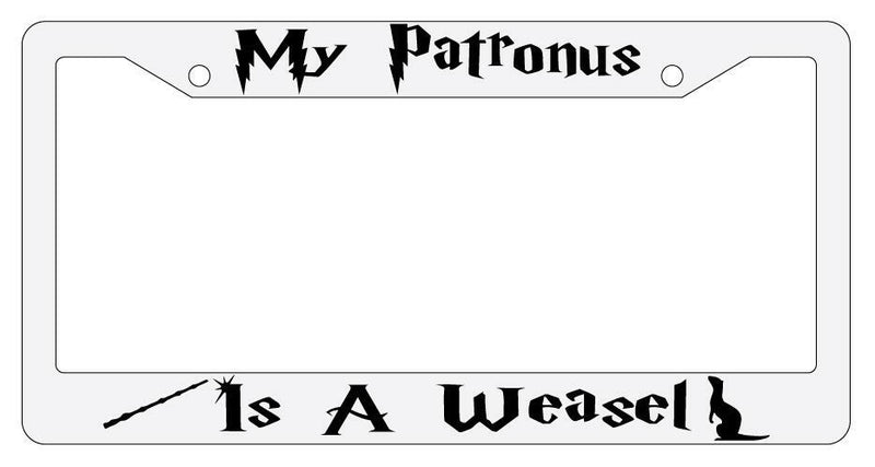 My Patronus is A Weasel White Plastic License Plate Frame Auto Accessory  Mod-GRAPH9856236-3521