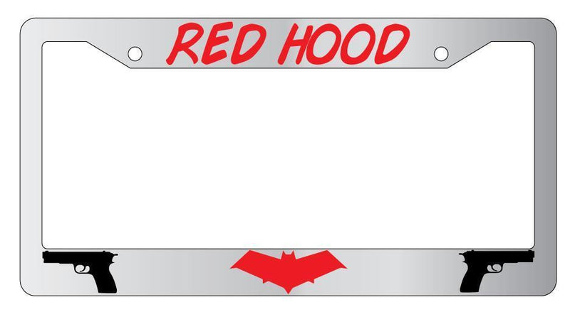 Red Hood Chrome METAL License Plate Frame Auto DC  Mod-GRAPH9856236-7945