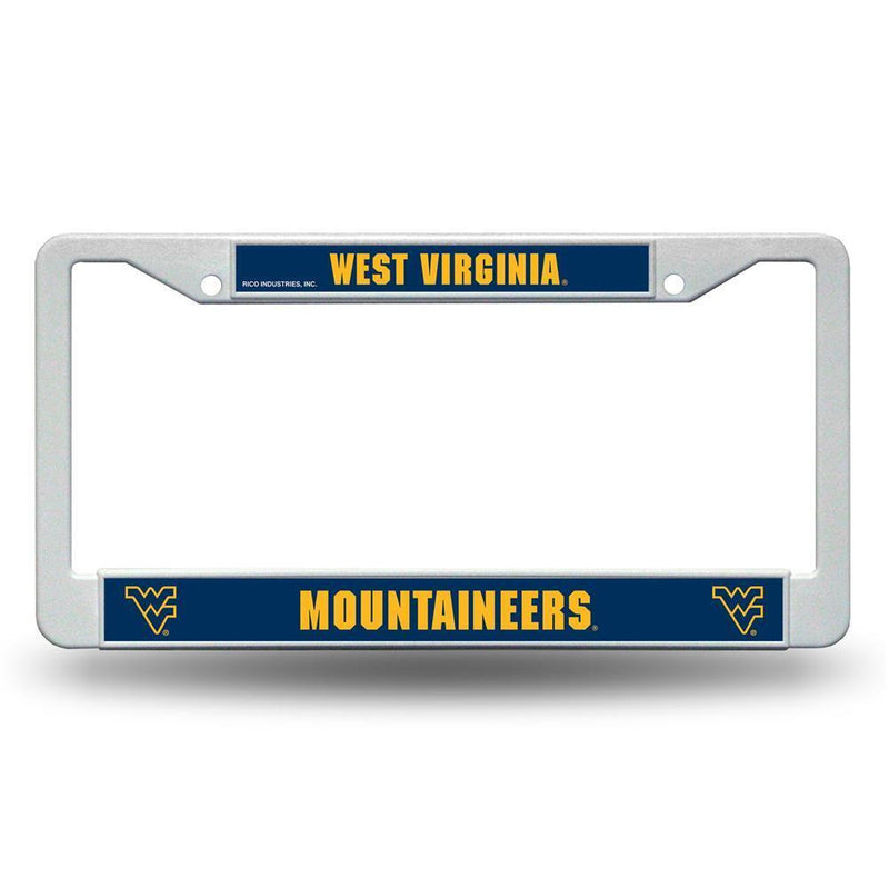 NCAA West Virginia Mountaineers White Plastic License Plate Frame