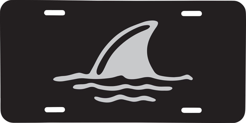 SHARK FIN IN WATER LICENSE PLATE TAG VANITY FRONT ALUMINUM 6 INCHES BY 12 INCHES