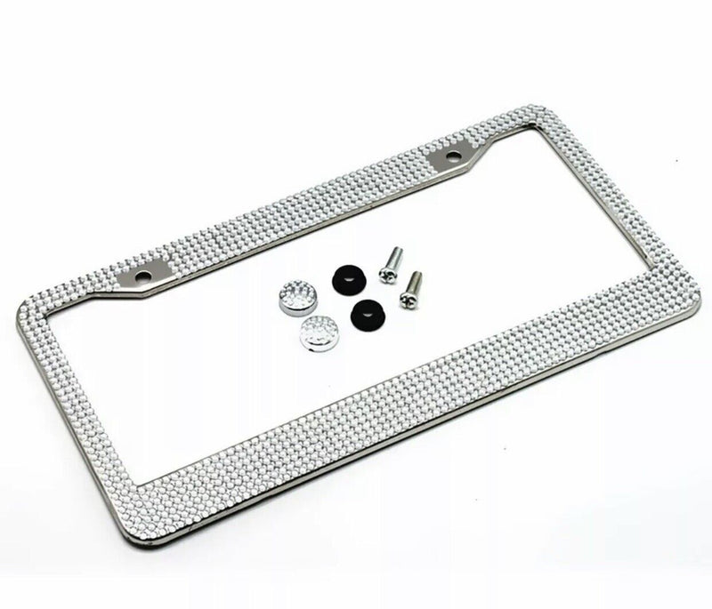 Pack of 2 Bling Metal License Plate Frame Sparkling Glitter Crystal Diamond