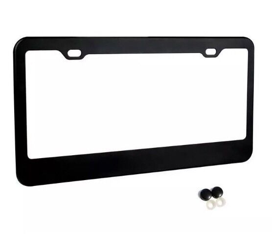 2pcs BLACK STAINLESS STEEL METAL LICENSE PLATE FRAME COVER SCREW CAPS