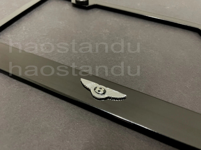 1x Bentley Logo 3D Emblem Badge BLACK Stainless Metal License Plate Frame RUSTFREE