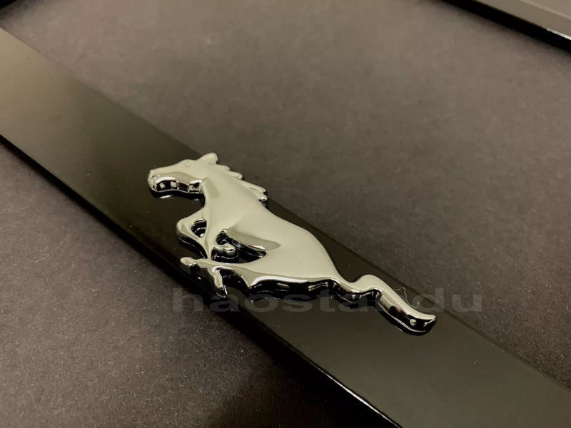 1x PONY HORSE 3D Emblem BLACK Stainless License Plate Frame + Screw Caps